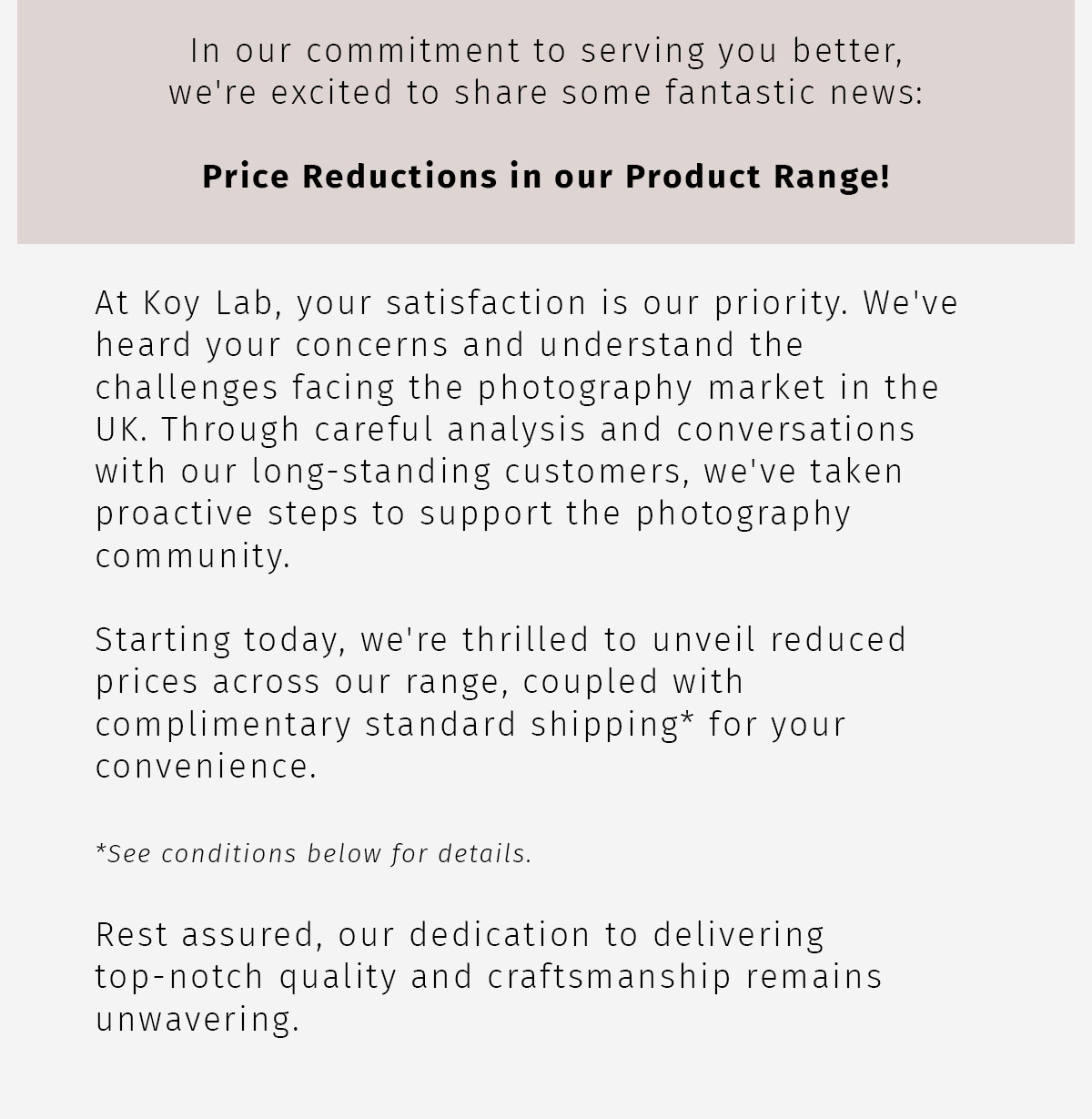 Price Reductions in our Product Range! 